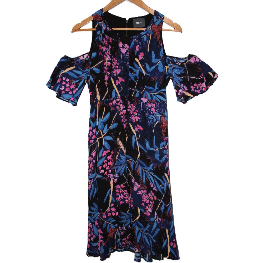 NWOT Womens Maeve By Anthropologie Elias Cold Shoulder Dress Blue Floral Size 4
